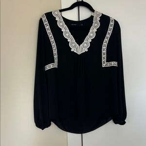 Karen Millen Black Blouse with White Lace Detail